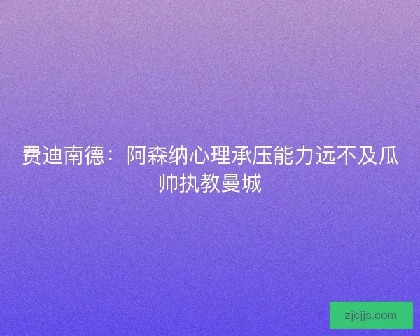 费迪南德：阿森纳心理承压能力远不及瓜帅执教曼城